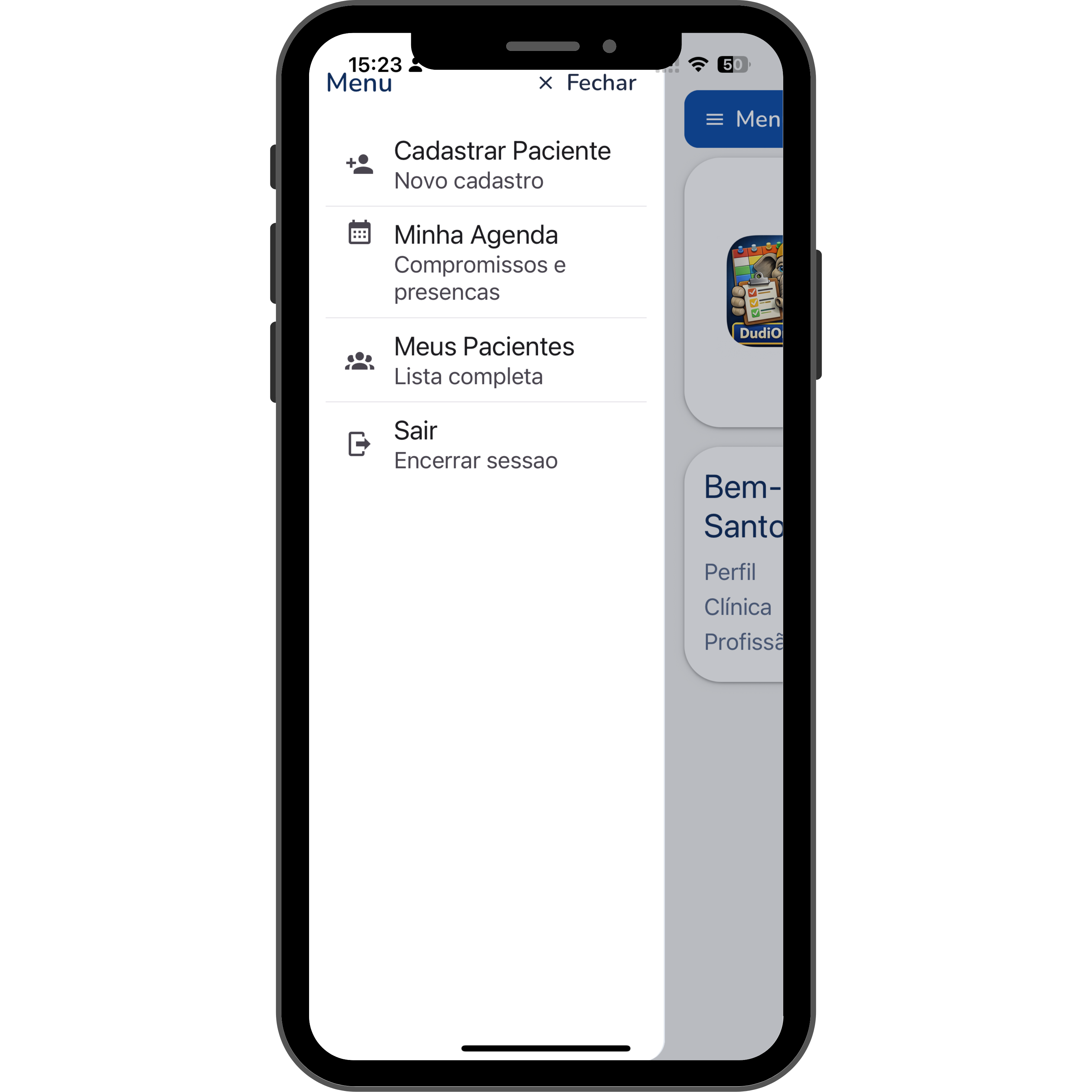 Tela do app Dudi em celular 1